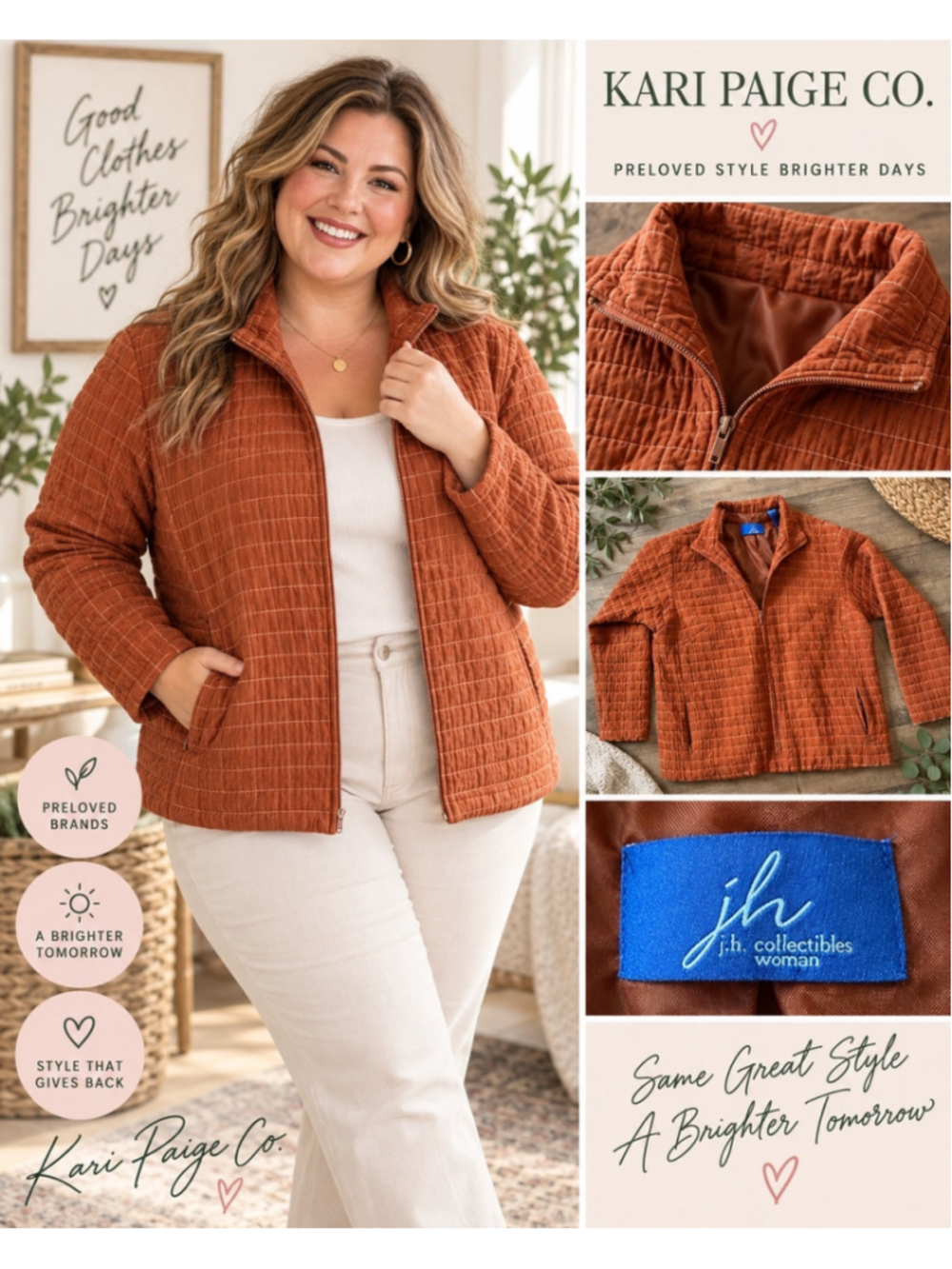 Women's J.H. Collectibles Quilted Jacket Size 2 Orange F26